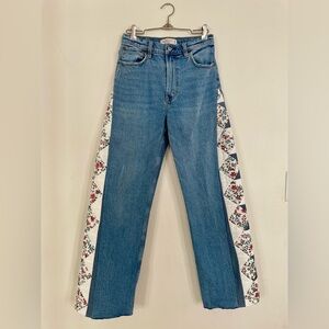 Reworked Quilted Floral Side Panel Wide Leg Jeans